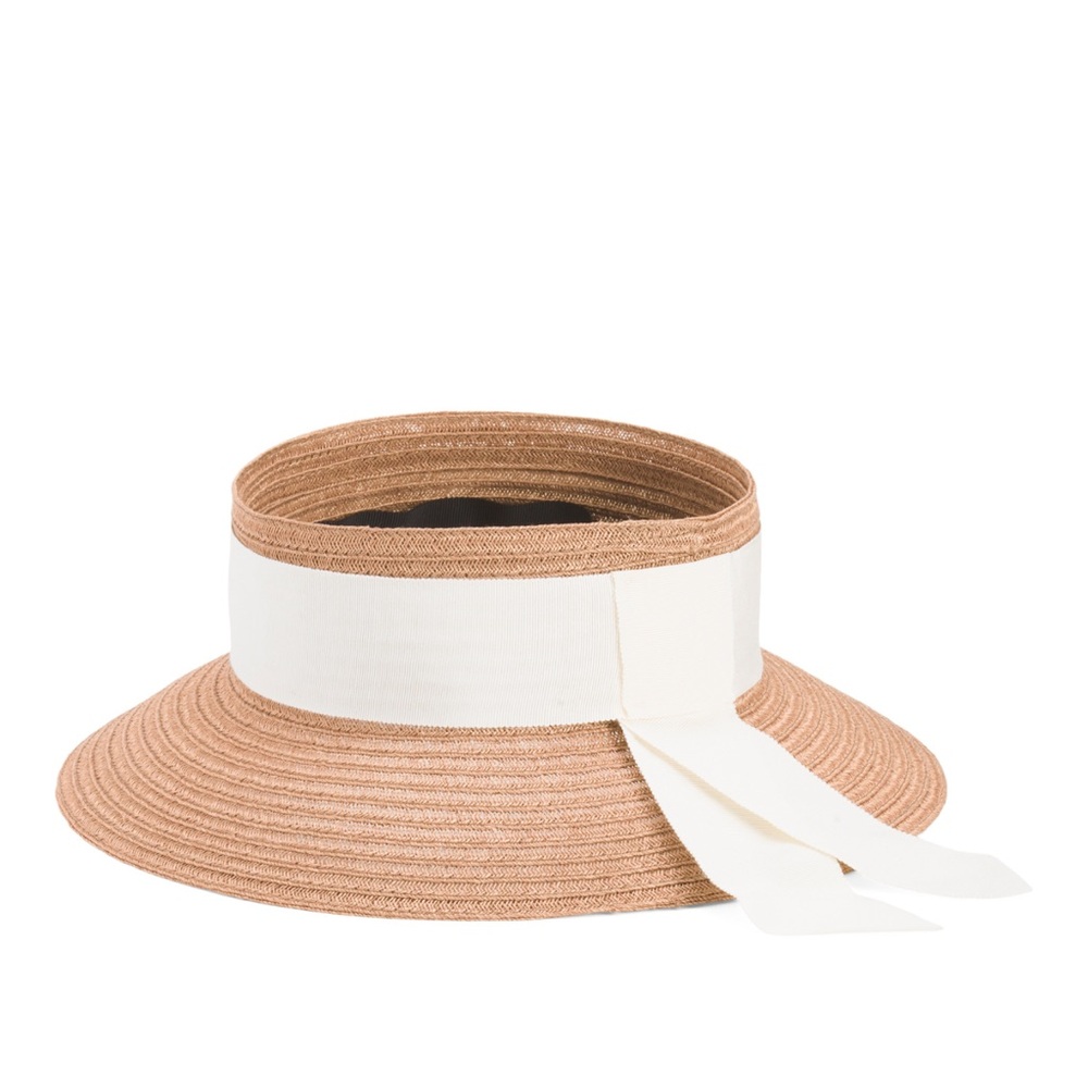NWT ☀️ Eugenia Kim Natural Straw Visor with Cream Ribbon